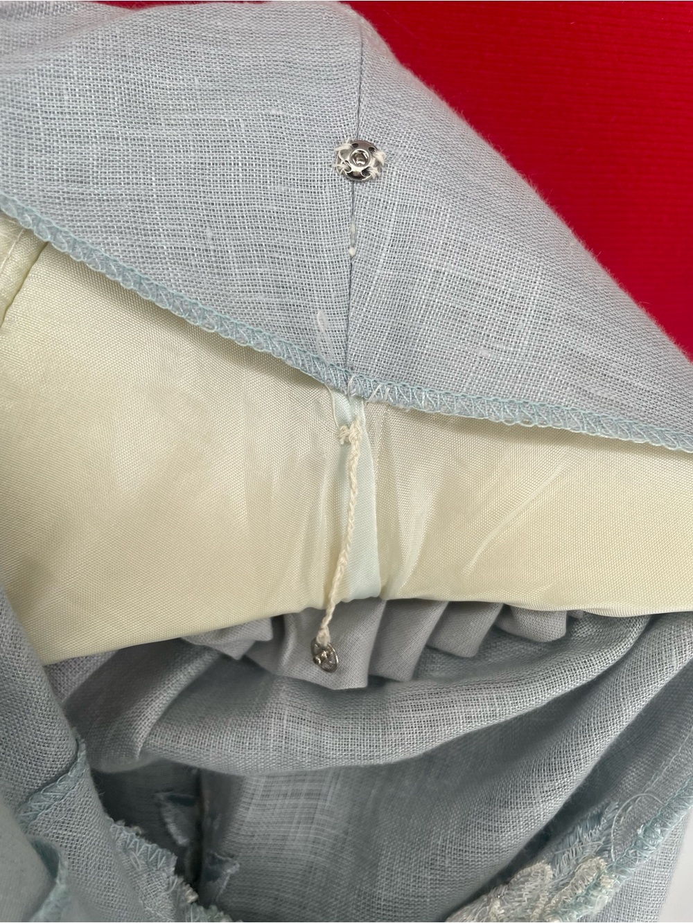 100% Linen 80s Slate Gray Blue 2 Piece Skirt Set Cottagecore Floral Embroidery - Picture 9 of 14